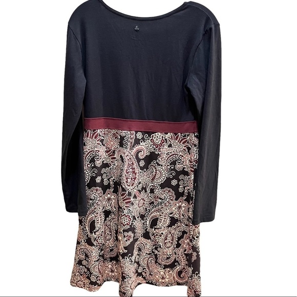 Prana Black & Maroon Colorblock Paisley Recycled Polyester Dress Sz M - Picture 3 of 9